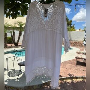 NWT Ornella Paris White Crochet Lace Boho Dress
